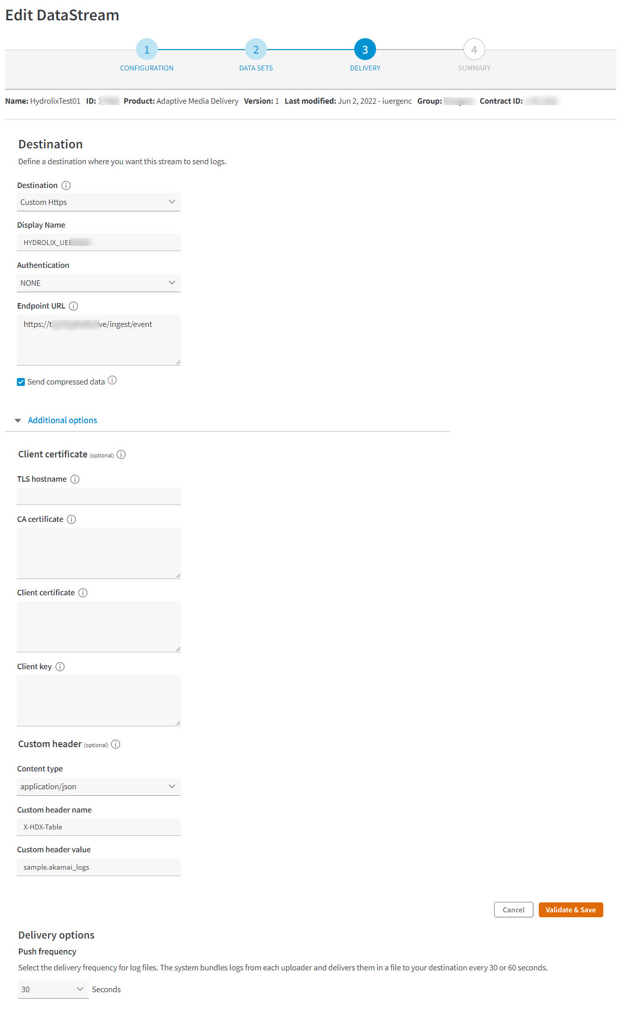 The create datastream wizard.