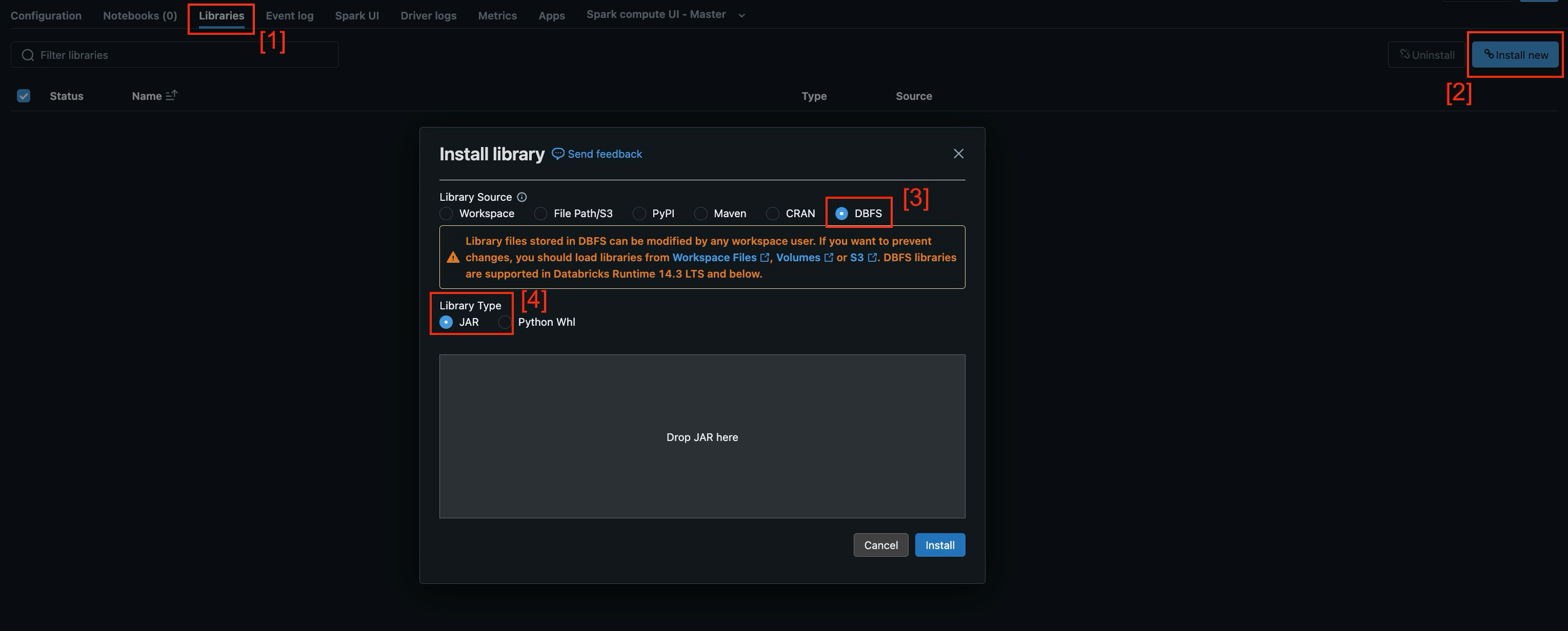 Databricks install library with DBFS and JAR options