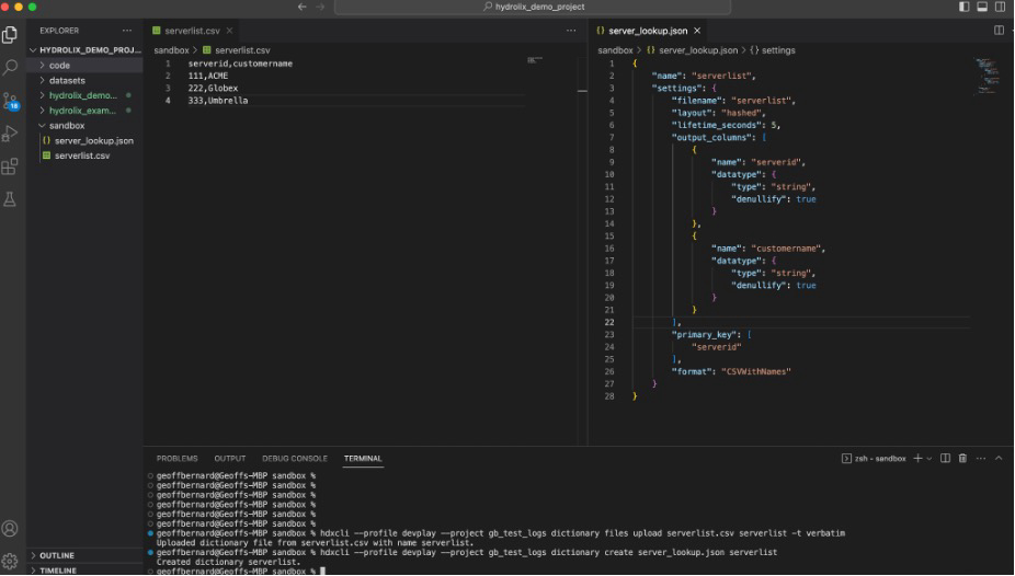 Dictionary creation in VS Code using HDXCLI