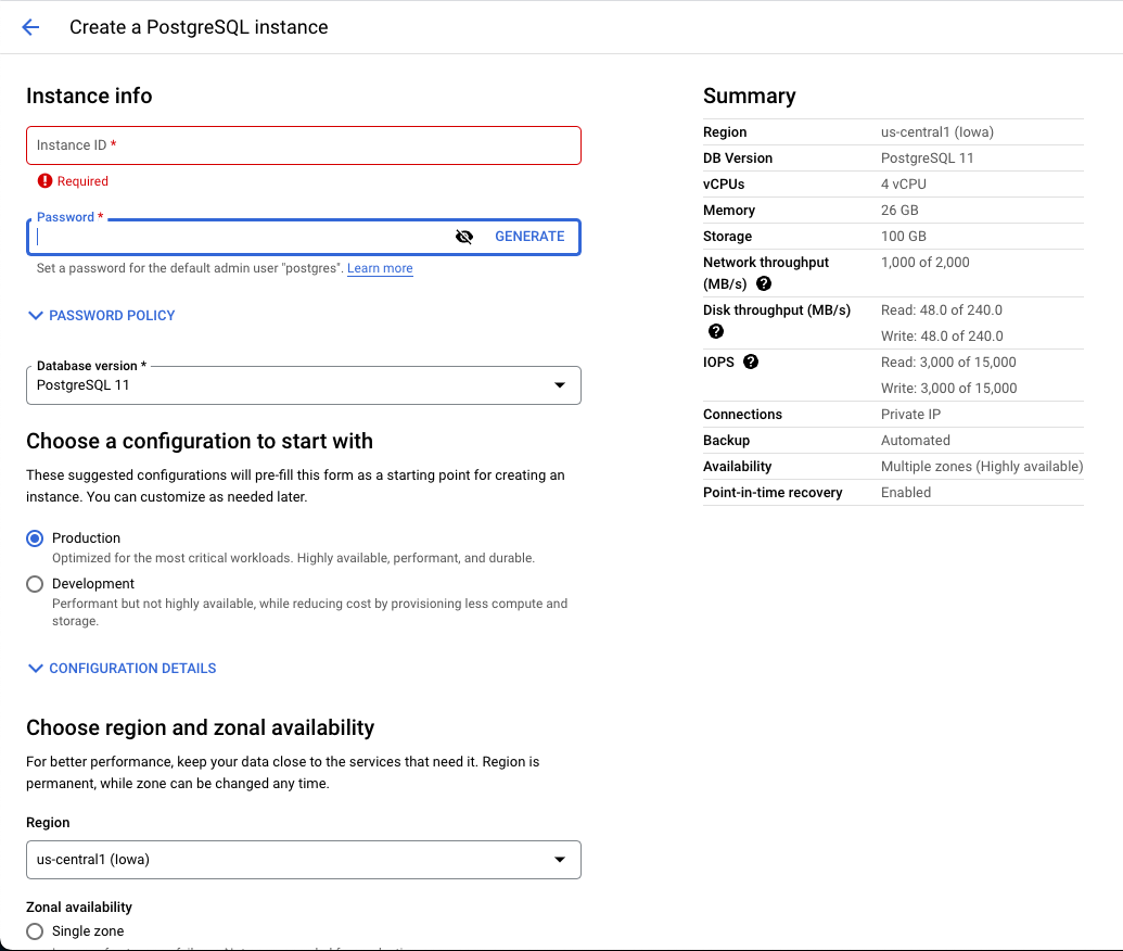 Postgres migration password connection