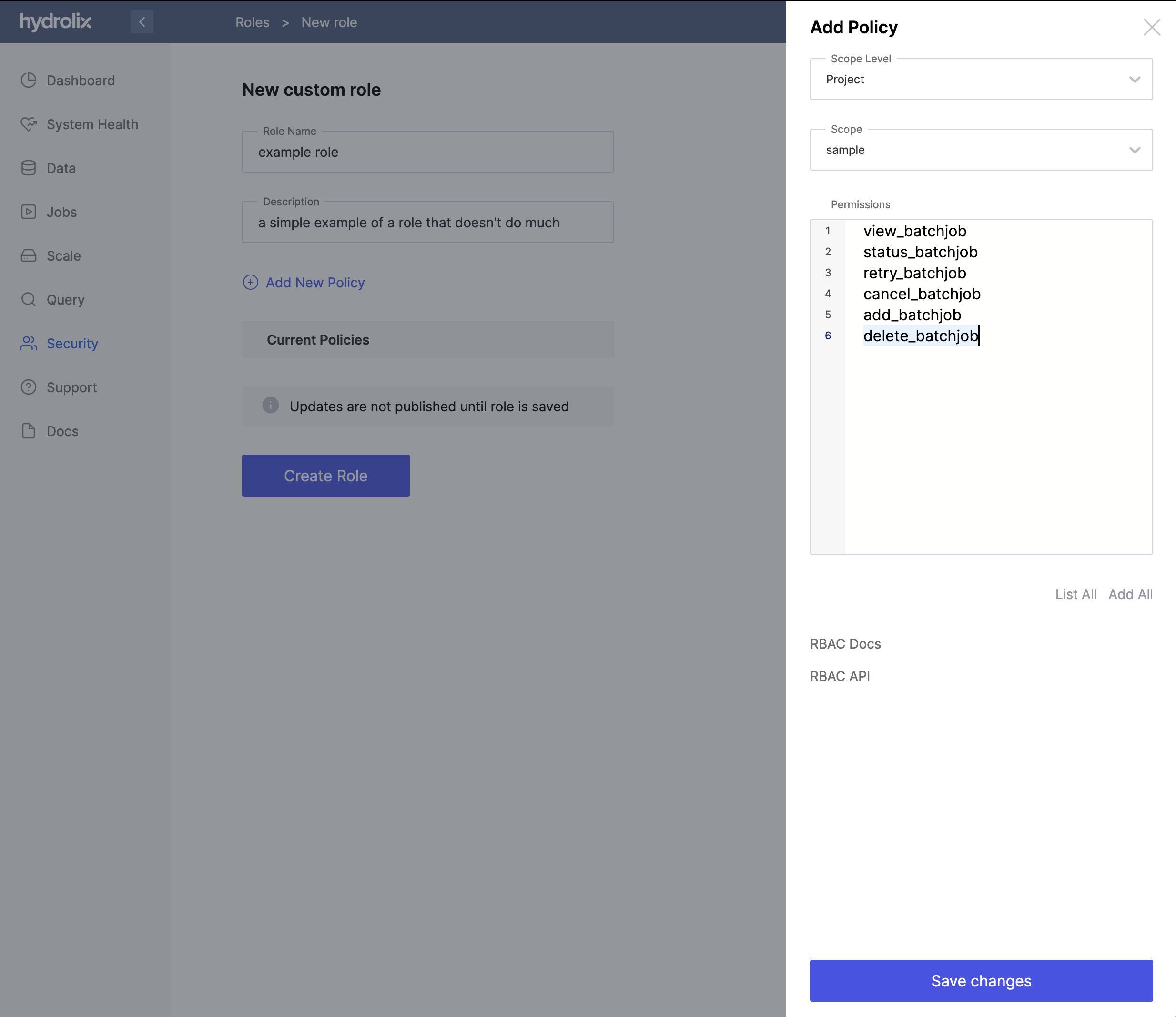 Add a policy to a new role using the Hydrolix UI