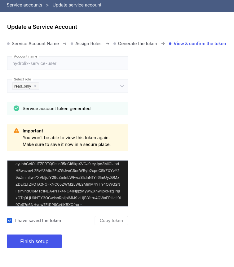 Generate an authorization token for a service account