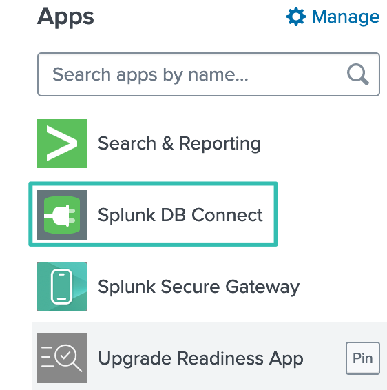 Splunk DB Connect in the main Splunk menu