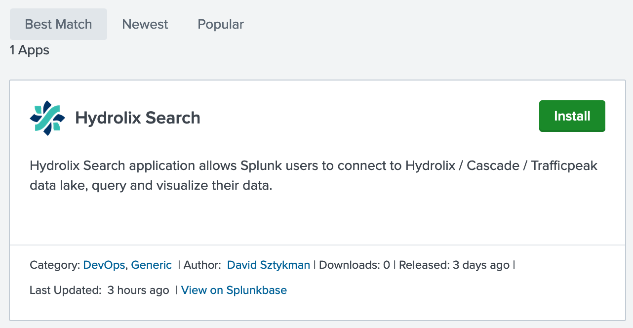 Result of a search for the Hydrolix Search application