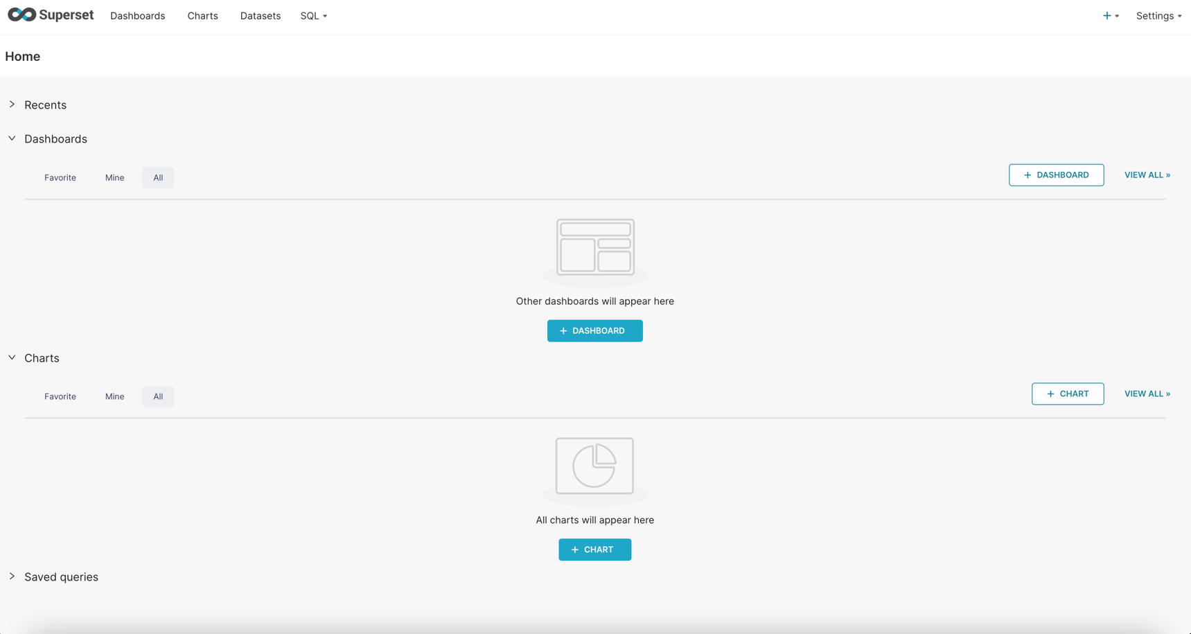 Superset welcome pane showing project overview interface